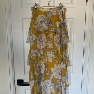 Anthropologie tiered yellow floral skirt